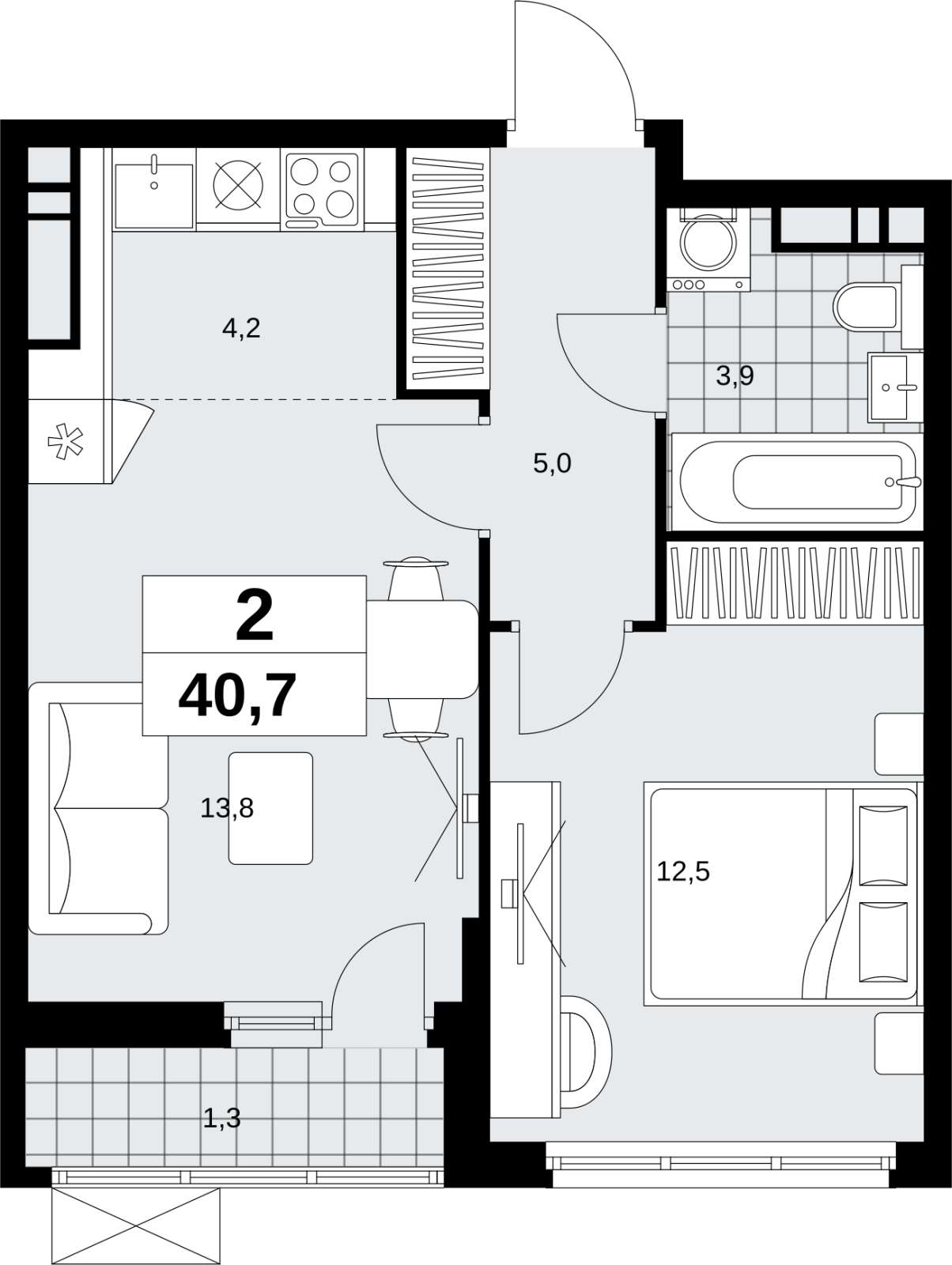 1-комнатная квартира (Студия) с отделкой в ЖК Скандинавия на 11 этаже в 2 секции. Сдача в 1 кв. 2027 г.