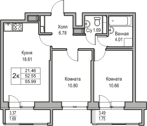 1-комнатная квартира (Студия) в ЖК Upside Towers на 18 этаже в 1 секции. Сдача в 2 кв. 2026 г.