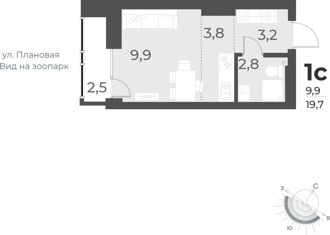 1-комнатная квартира в ЖК Upside Towers на 18 этаже в 1 секции. Сдача в 2 кв. 2026 г.
