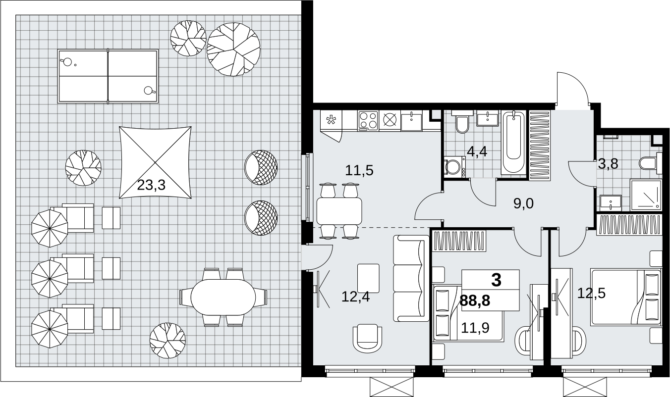 3-комнатная квартира с отделкой в ЖК Скандинавия на 10 этаже в 1 секции. Сдача в 1 кв. 2027 г.