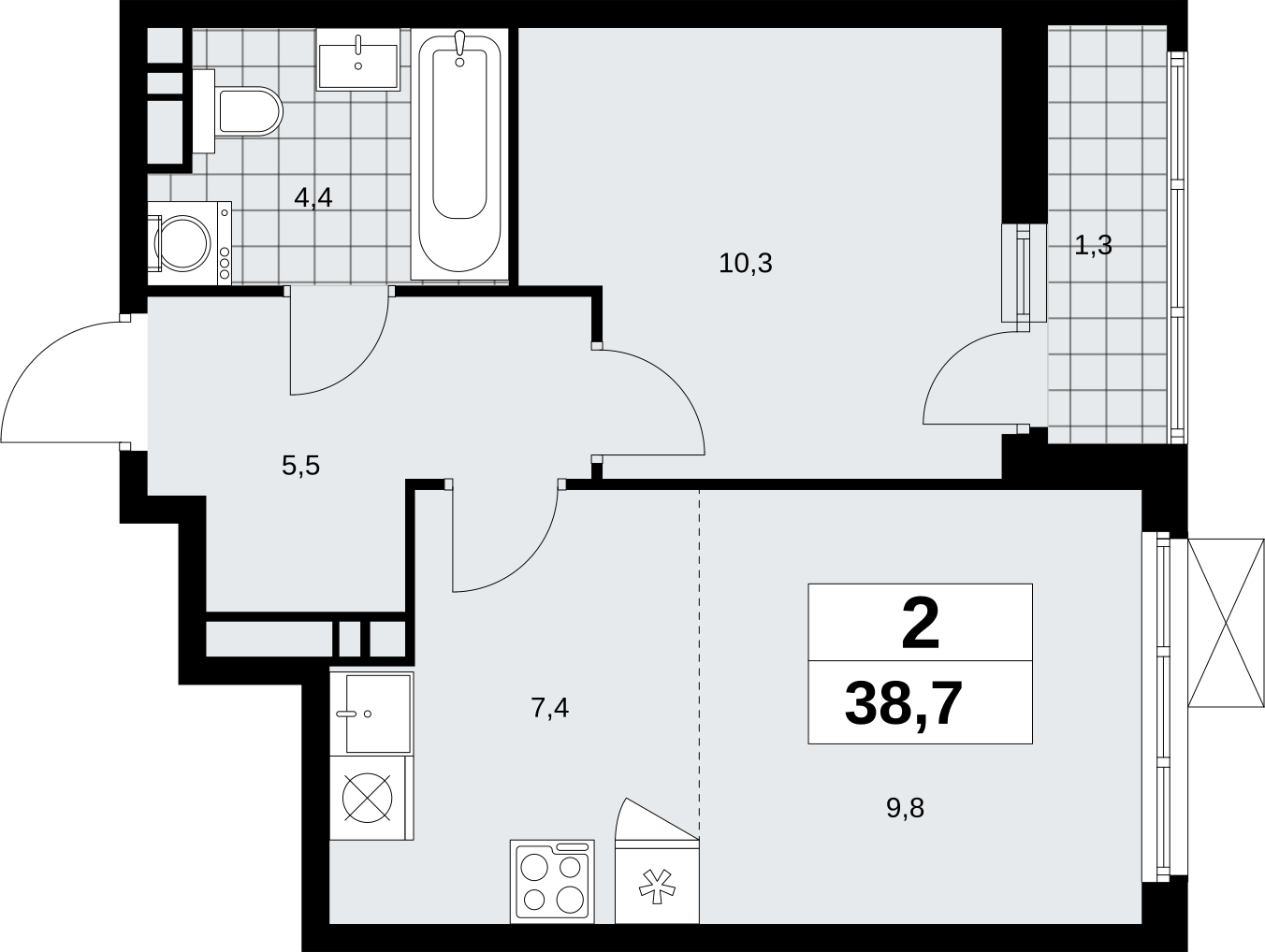 1-комнатная квартира (Студия) с отделкой в ЖК Скандинавия на 13 этаже в 1 секции. Сдача в 1 кв. 2027 г.