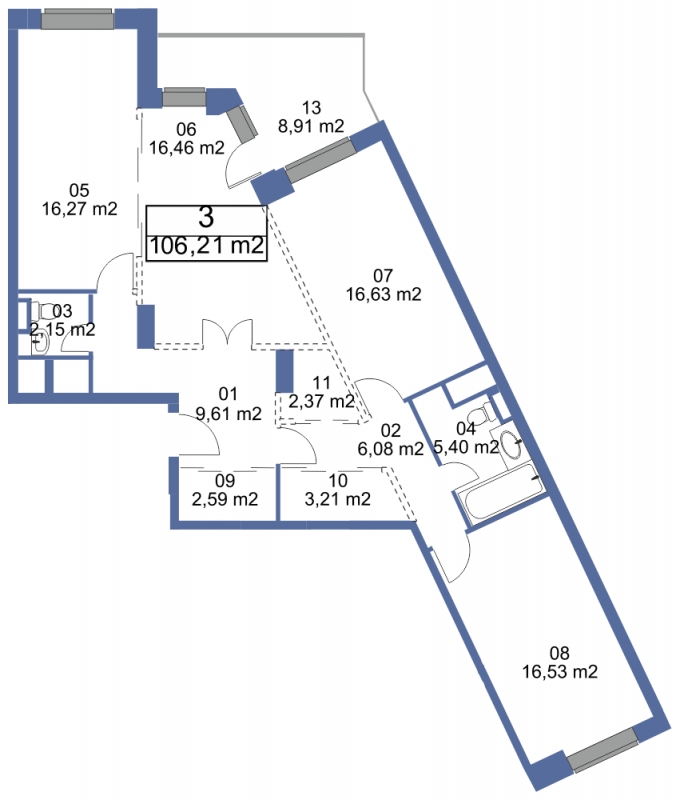 3-комнатная квартира в ЖК Виноградный на 15 этаже в 1 секции. Дом сдан.