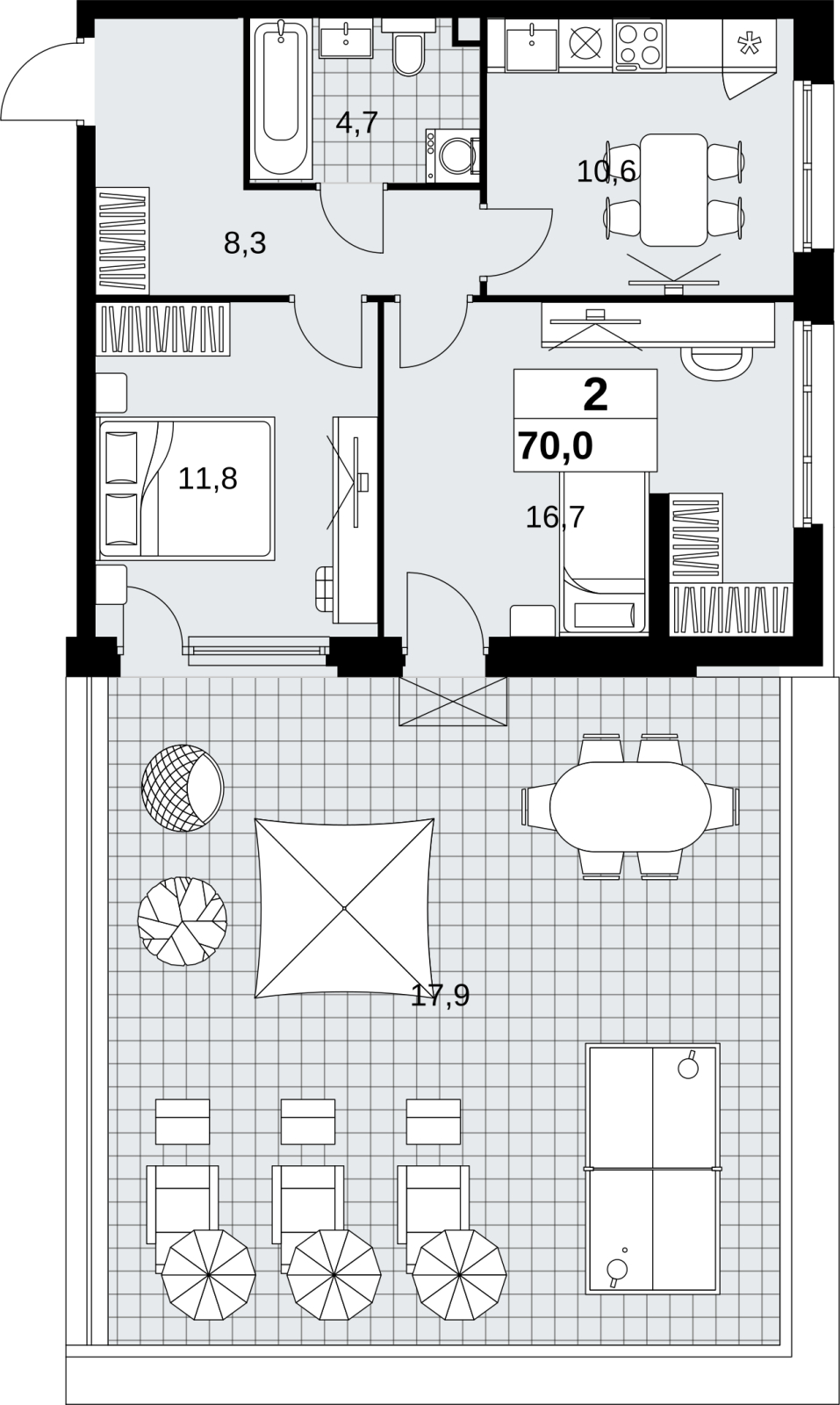 1-комнатная квартира (Студия) с отделкой в ЖК Скандинавия на 8 этаже в 1 секции. Сдача в 1 кв. 2027 г.
