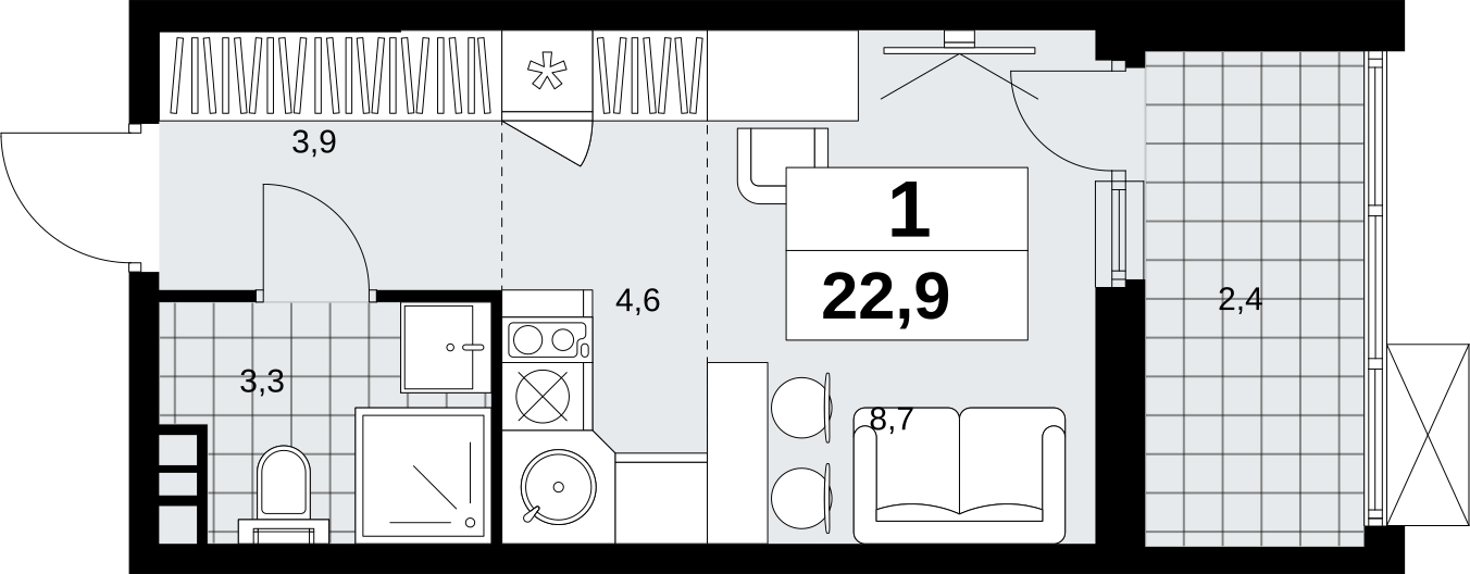 1-комнатная квартира (Студия) с отделкой в ЖК Скандинавия на 3 этаже в 1 секции. Сдача в 1 кв. 2027 г.