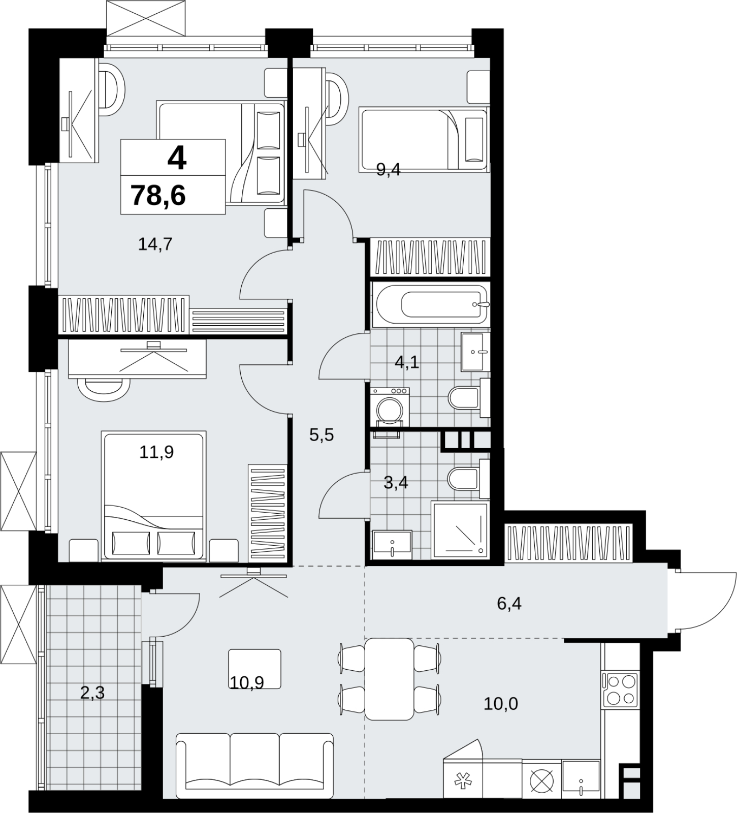 2-комнатная квартира с отделкой в ЖК Скандинавия на 6 этаже в 2 секции. Сдача в 1 кв. 2027 г.