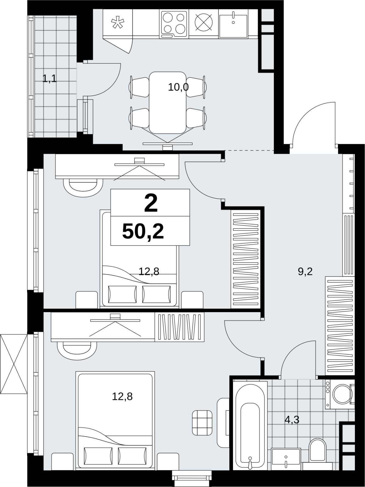 4-комнатная квартира с отделкой в ЖК Скандинавия на 4 этаже в 1 секции. Сдача в 1 кв. 2027 г.