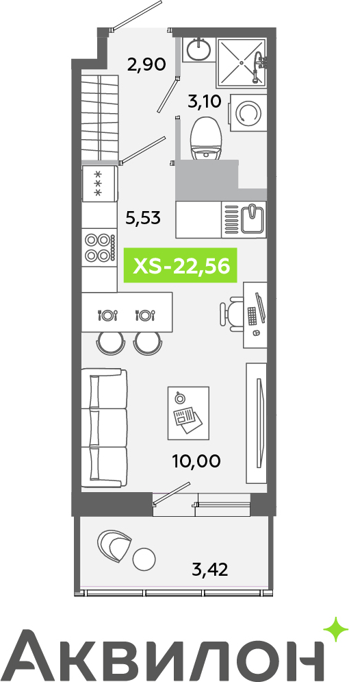 1-комнатная квартира с отделкой в ЖК Аквилон ЯНИНО на 3 этаже в 1 секции. Сдача в 4 кв. 2026 г.