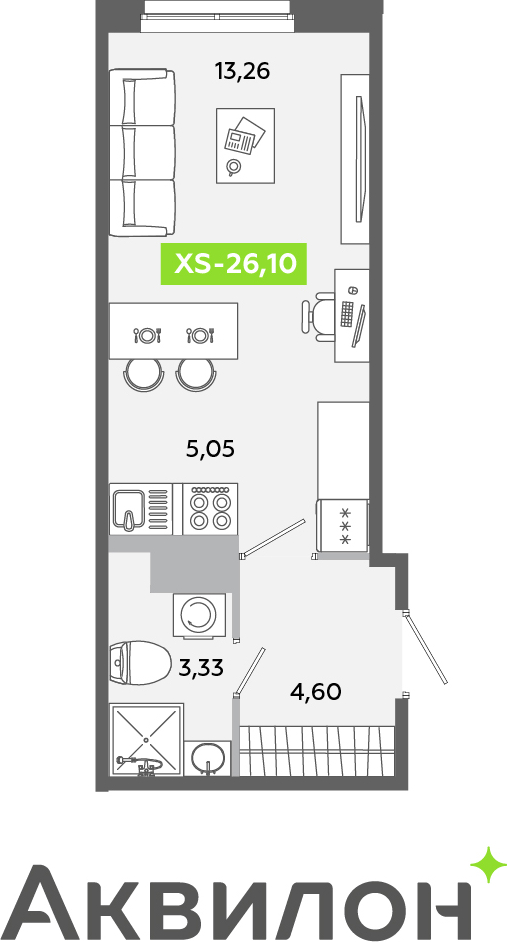 1-комнатная квартира с отделкой в ЖК Аквилон ЯНИНО на 1 этаже в 1 секции. Сдача в 4 кв. 2026 г.