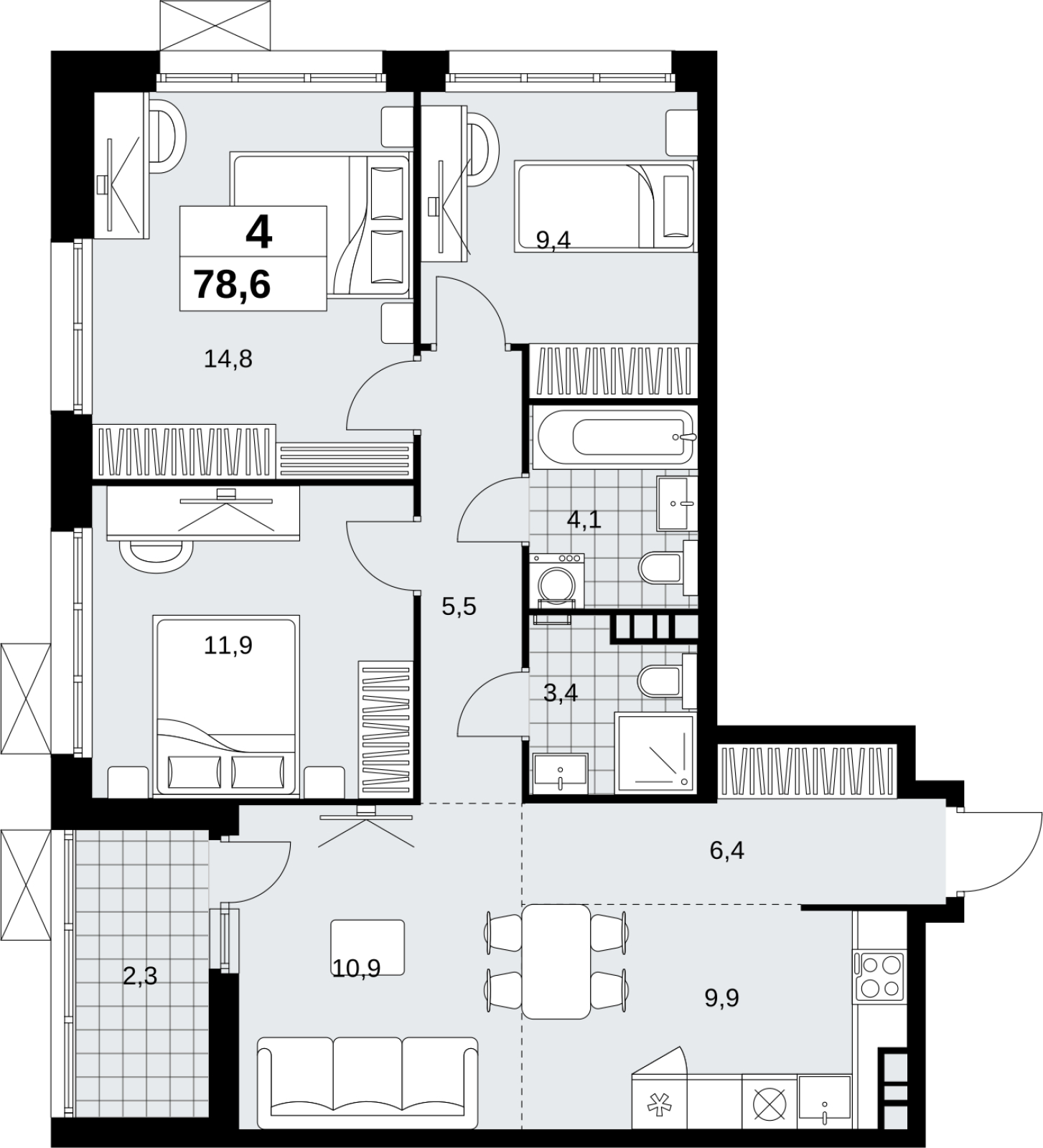3-комнатная квартира с отделкой в ЖК Скандинавия на 10 этаже в 2 секции. Сдача в 1 кв. 2027 г.