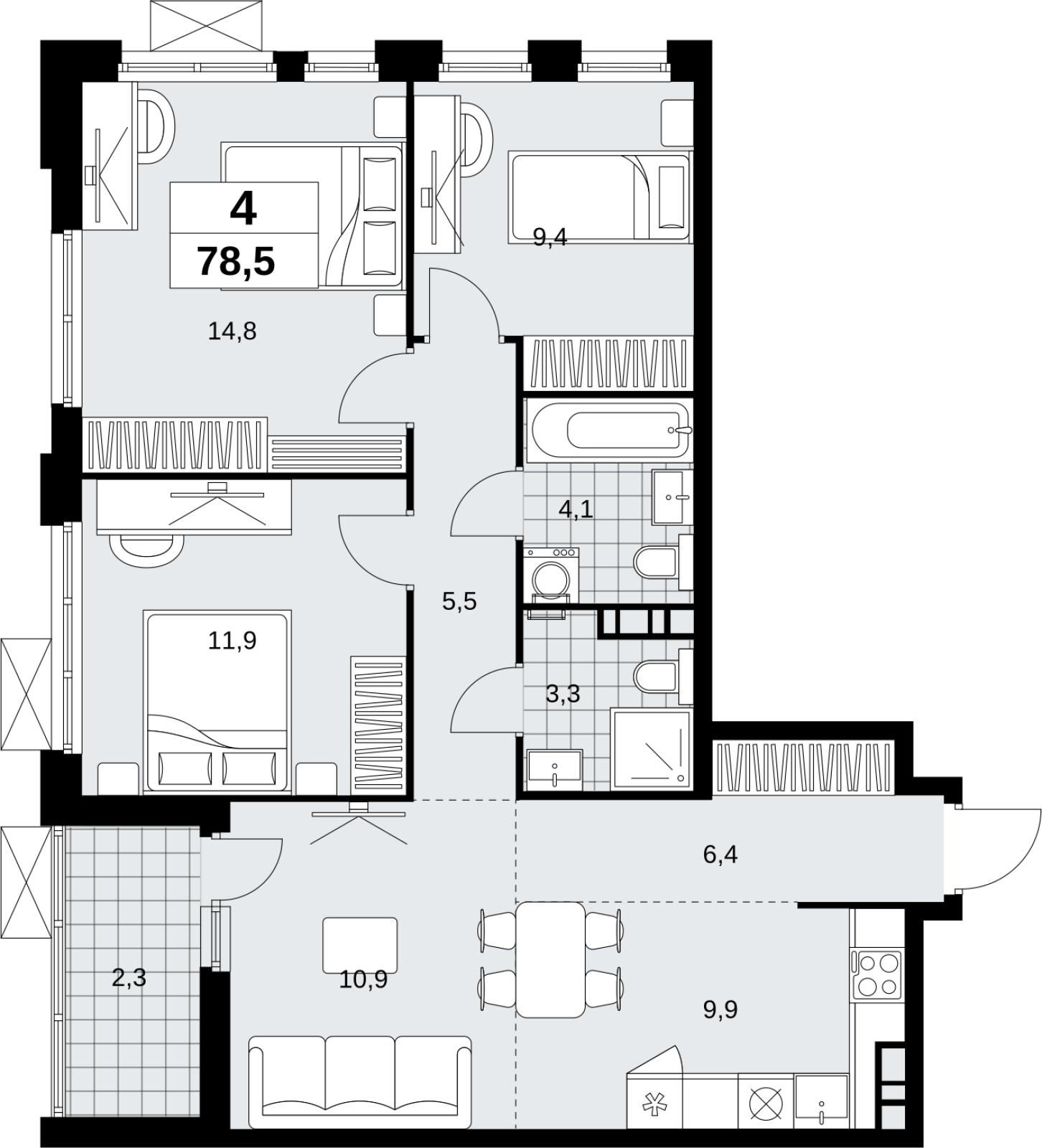 4-комнатная квартира с отделкой в ЖК Скандинавия на 11 этаже в 2 секции. Сдача в 1 кв. 2027 г.