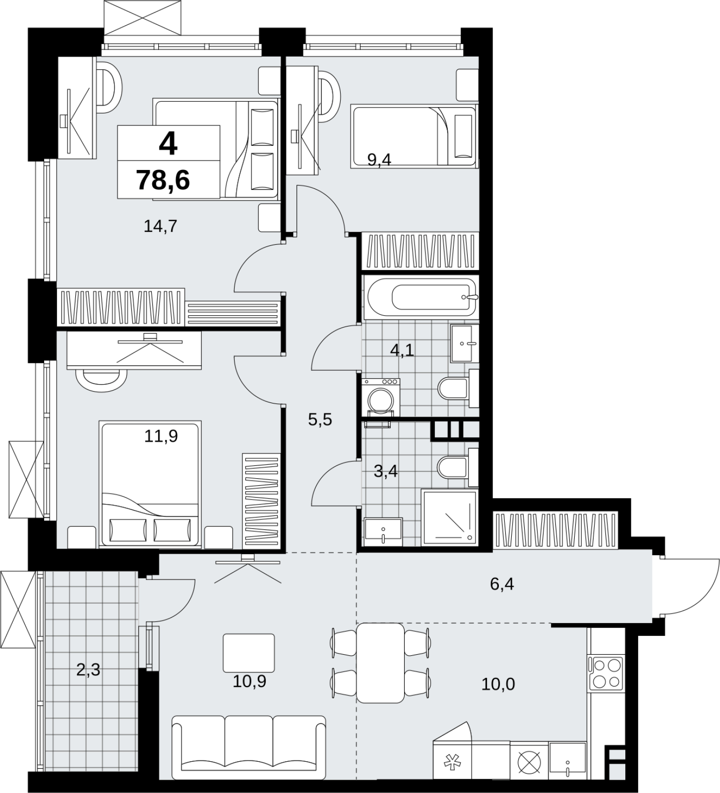 4-комнатная квартира с отделкой в ЖК Скандинавия на 9 этаже в 2 секции. Сдача в 1 кв. 2027 г.