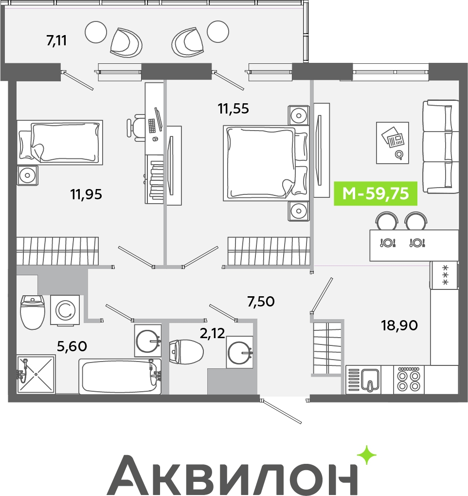 1-комнатная квартира с отделкой в ЖК Парксайд на 13 этаже в 1 секции. Сдача в 3 кв. 2025 г.