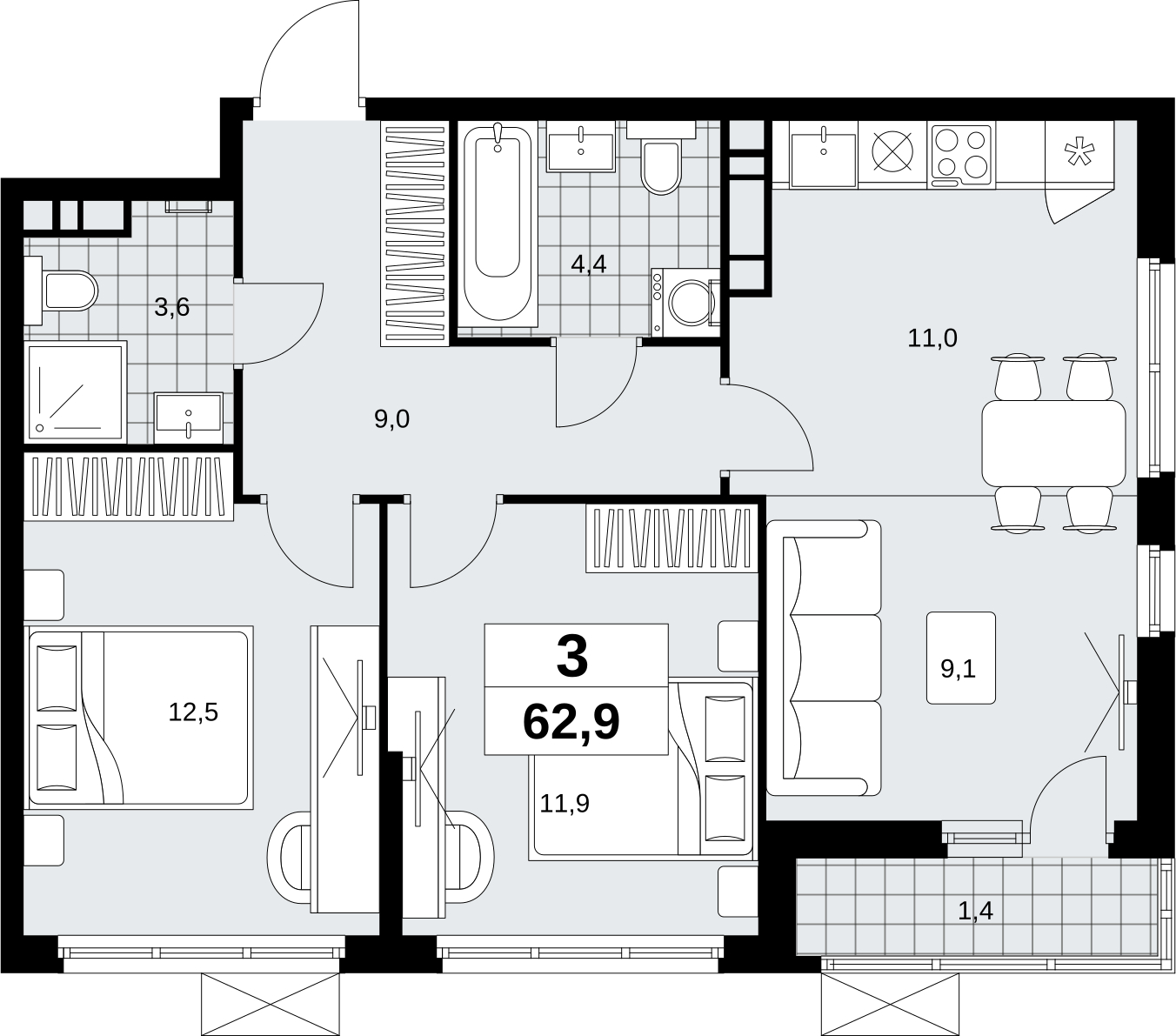 4-комнатная квартира с отделкой в ЖК Скандинавия на 9 этаже в 1 секции. Сдача в 1 кв. 2027 г.
