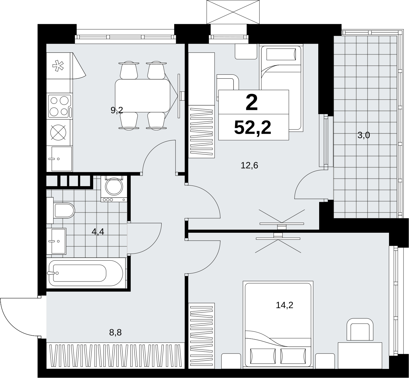 2-комнатная квартира с отделкой в ЖК Скандинавия на 9 этаже в 1 секции. Сдача в 1 кв. 2027 г.