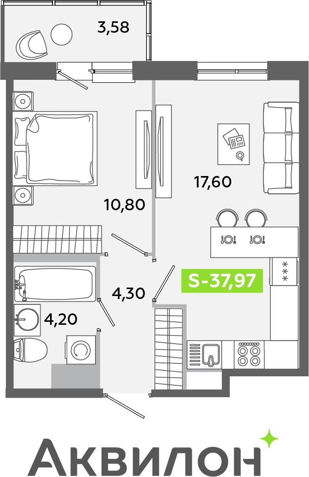 3-комнатная квартира с отделкой в ЖК Новая Ливадия на 16 этаже в 1 секции. Сдача в 1 кв. 2026 г.