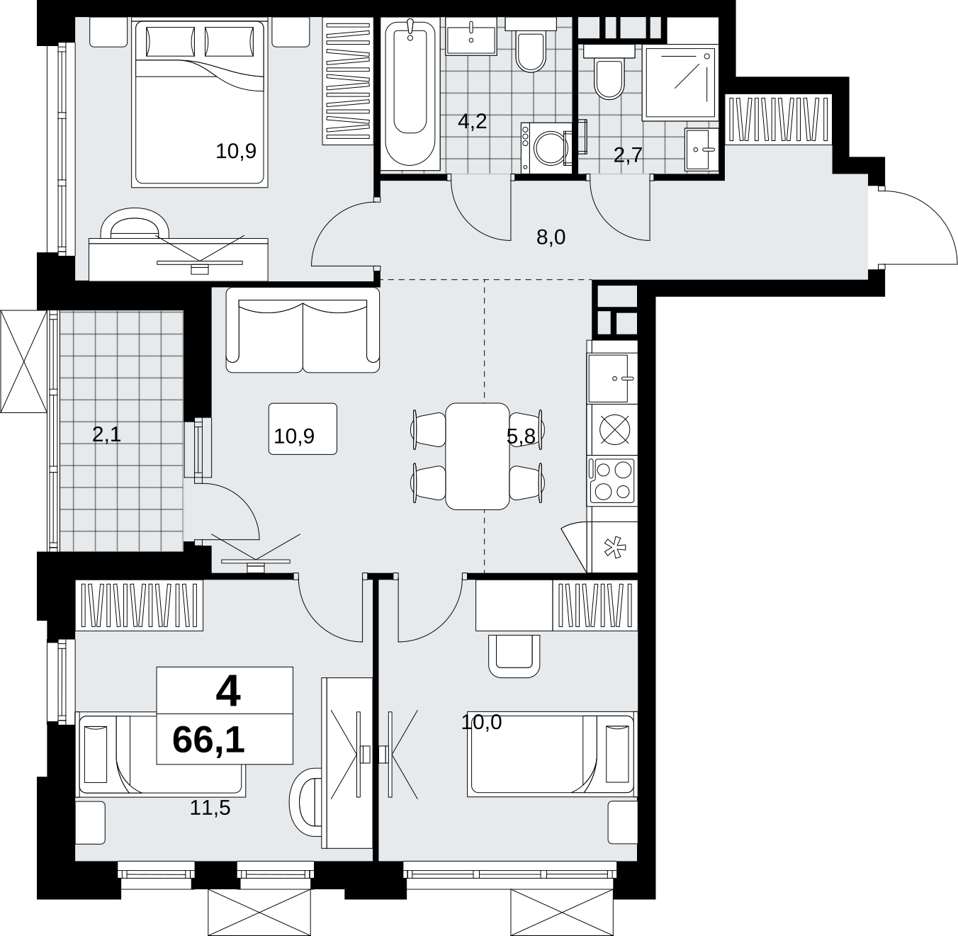 4-комнатная квартира с отделкой в ЖК Скандинавия на 11 этаже в 1 секции. Сдача в 1 кв. 2027 г.