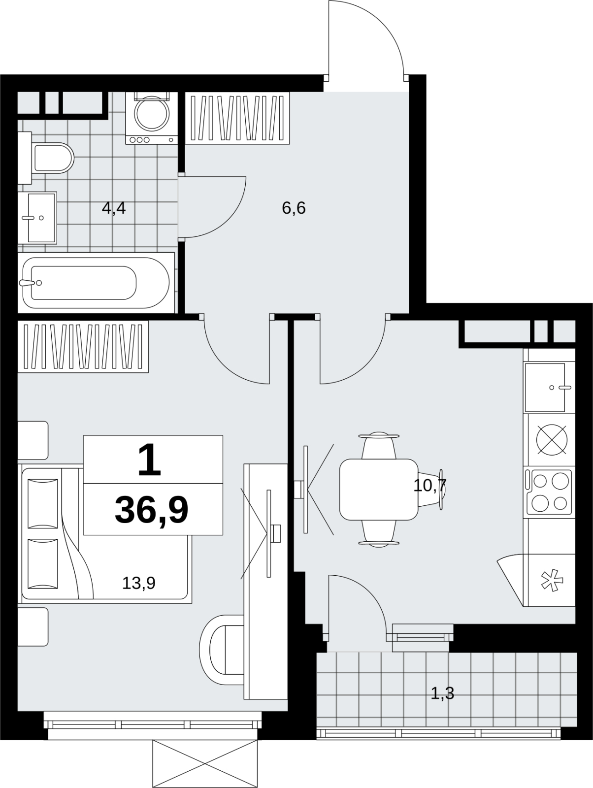 1-комнатная квартира (Студия) с отделкой в ЖК Скандинавия на 11 этаже в 2 секции. Сдача в 1 кв. 2027 г.