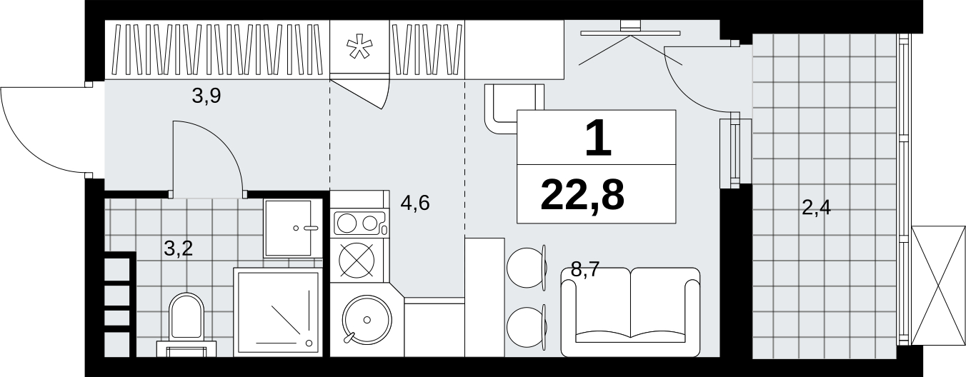 2-комнатная квартира в ЖК Headliner на 47 этаже в 2 секции. Сдача в 4 кв. 2024 г.
