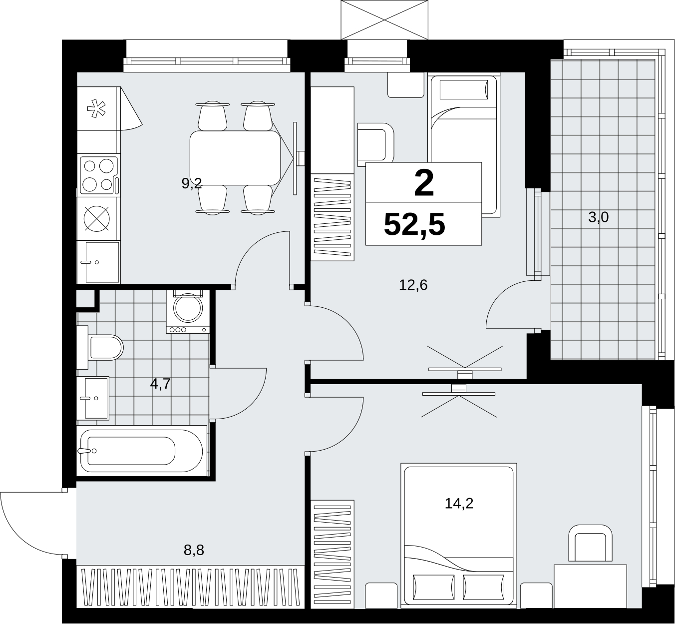 2-комнатная квартира в ЖК Headliner на 47 этаже в 2 секции. Сдача в 4 кв. 2024 г.