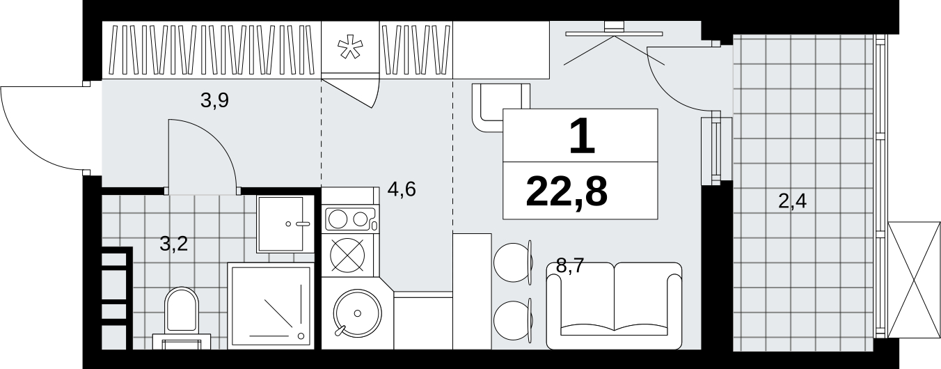 2-комнатная квартира в ЖК Headliner на 48 этаже в 2 секции. Сдача в 4 кв. 2024 г.