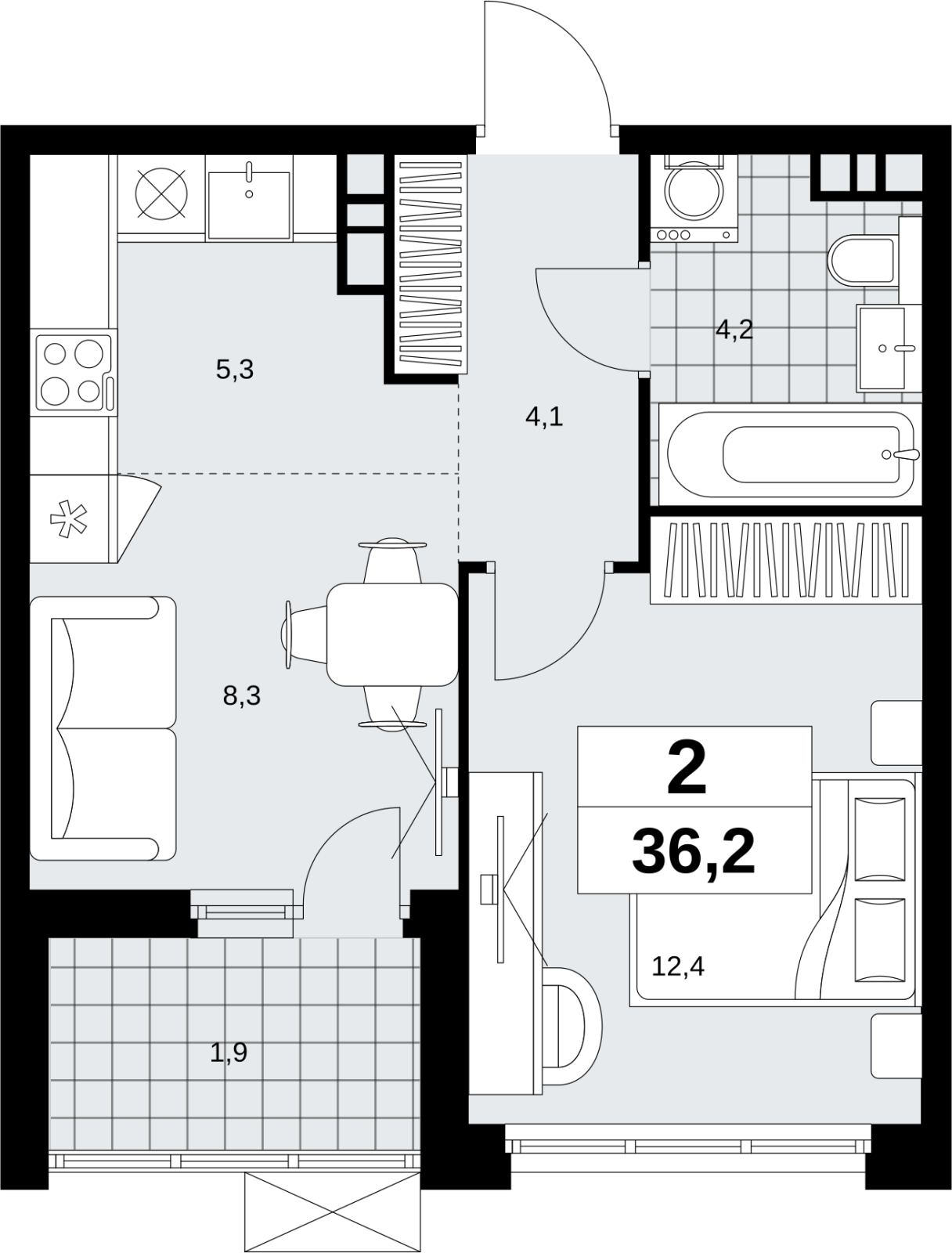 2-комнатная квартира в ЖК Скандинавия на 13 этаже в 2 секции. Сдача в 4 кв. 2026 г.