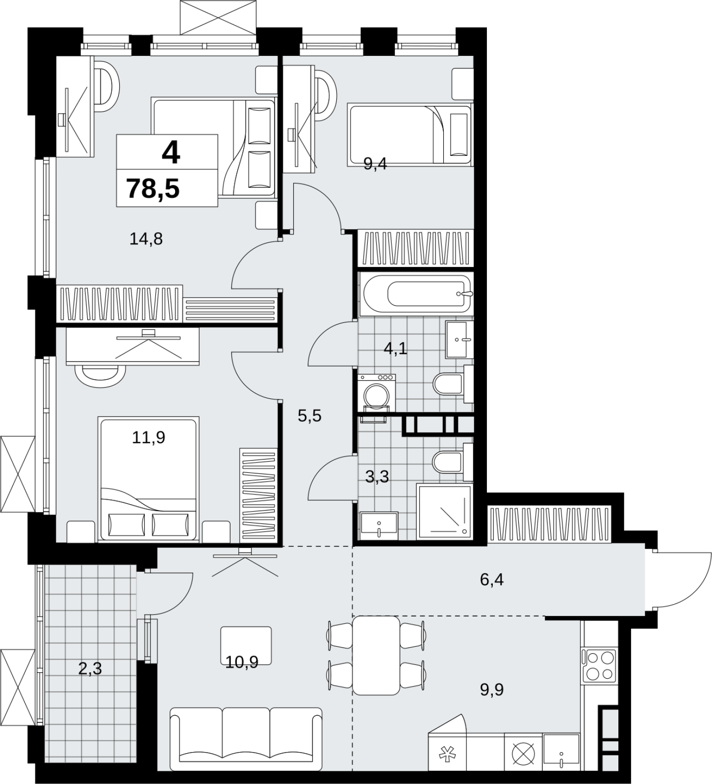 2-комнатная квартира с отделкой в ЖК Скандинавия на 3 этаже в 1 секции. Сдача в 1 кв. 2027 г.