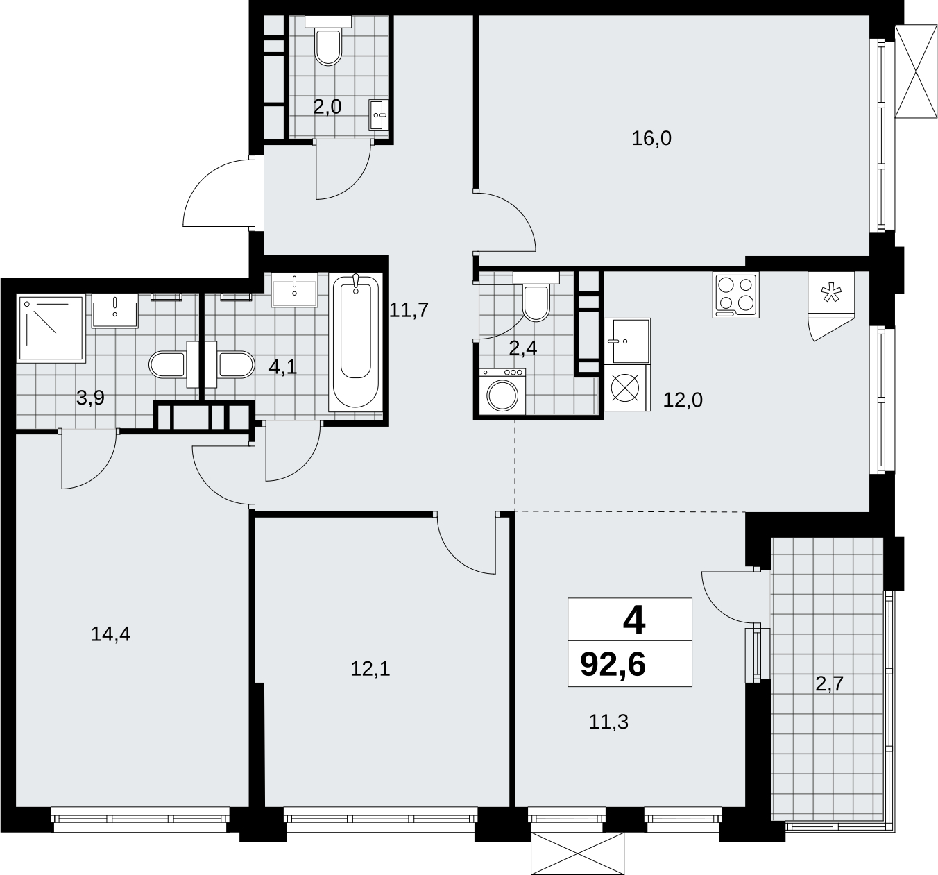 2-комнатная квартира в ЖК Скандинавия на 14 этаже в 2 секции. Сдача в 4 кв. 2026 г.