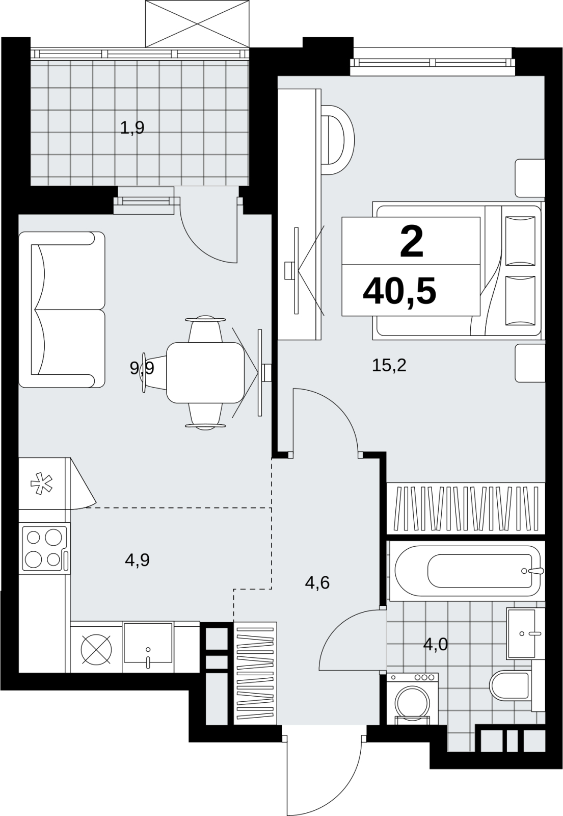 1-комнатная квартира (Студия) в ЖК Скандинавия на 15 этаже в 2 секции. Сдача в 4 кв. 2026 г.
