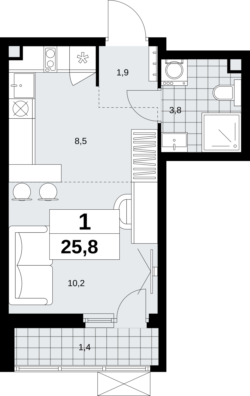1-комнатная квартира (Студия) с отделкой в ЖК Скандинавия на 5 этаже в 1 секции. Сдача в 1 кв. 2027 г.