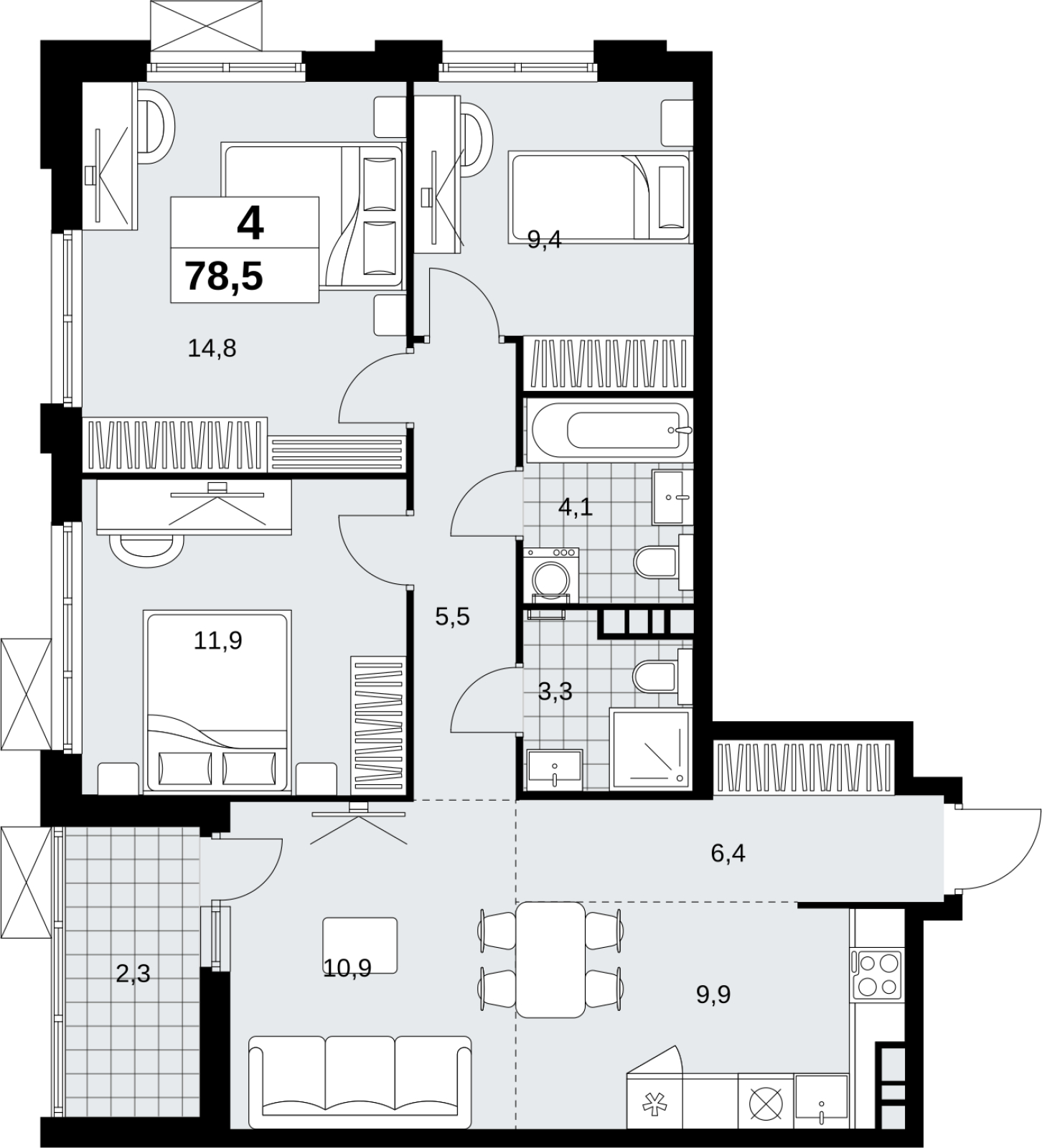3-комнатная квартира с отделкой в ЖК Скандинавия на 2 этаже в 2 секции. Сдача в 3 кв. 2022 г.