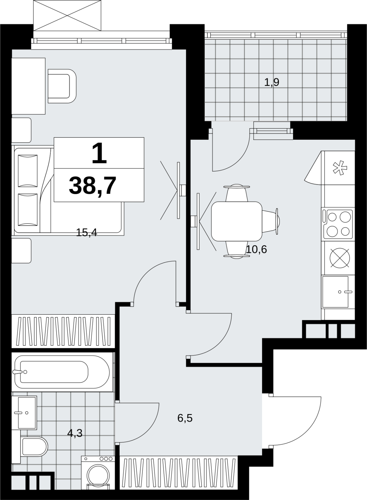 3-комнатная квартира с отделкой в ЖК Headliner на 9 этаже в 1 секции. Сдача в 4 кв. 2022 г.