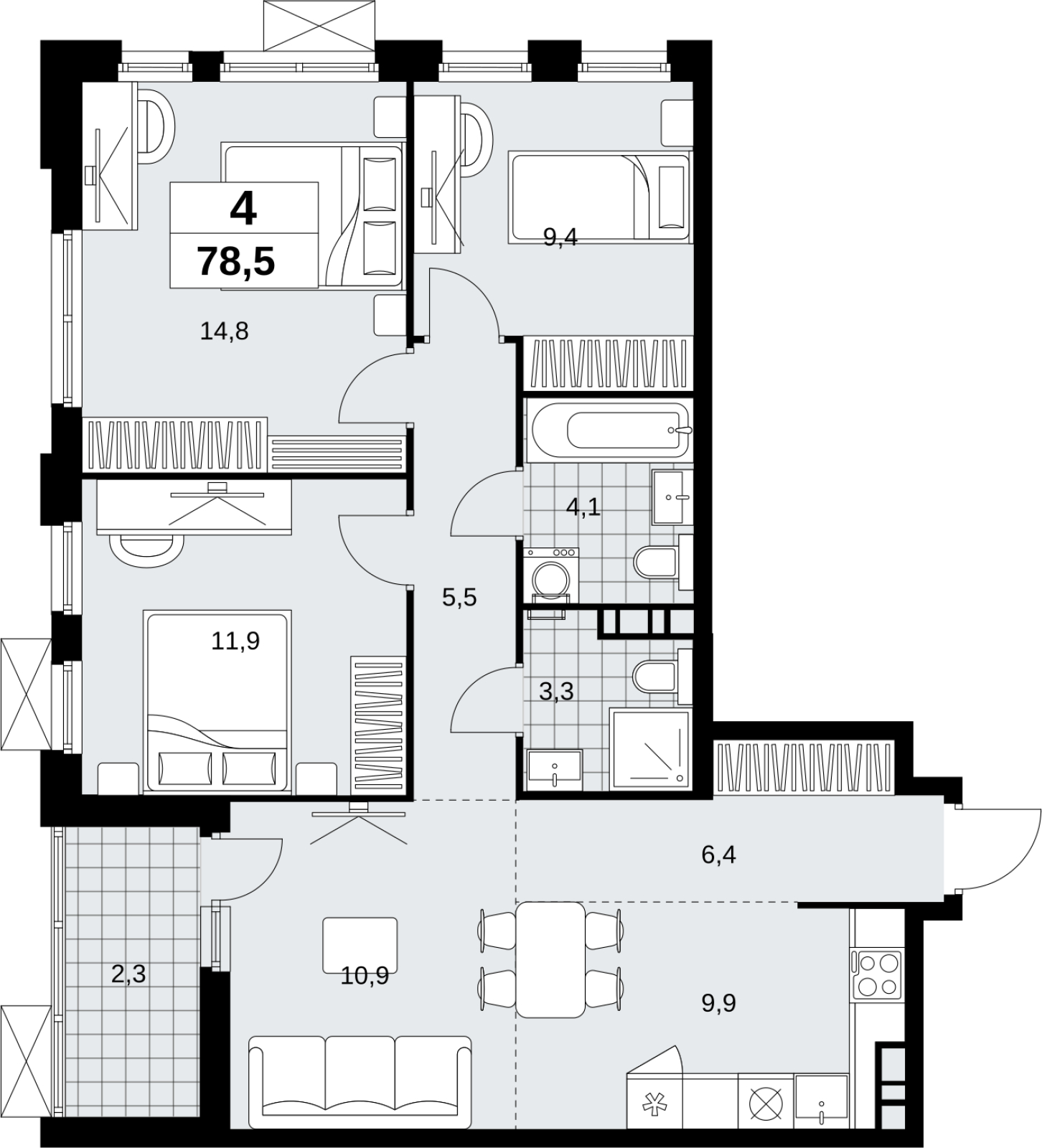 2-комнатная квартира с отделкой в ЖК Скандинавия на 13 этаже в 1 секции. Сдача в 1 кв. 2027 г.