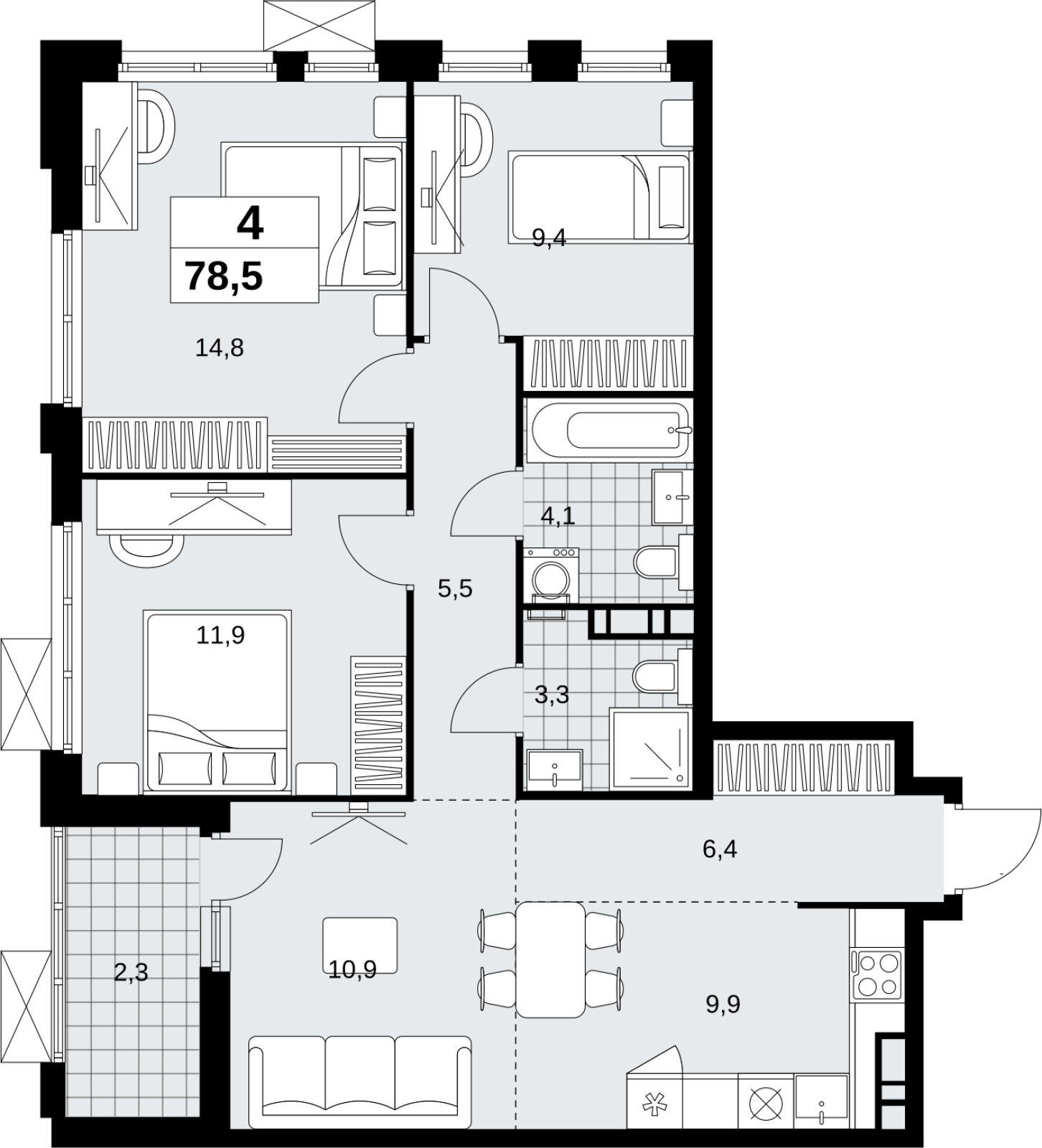 2-комнатная квартира с отделкой в ЖК Скандинавия на 8 этаже в 1 секции. Сдача в 1 кв. 2027 г.