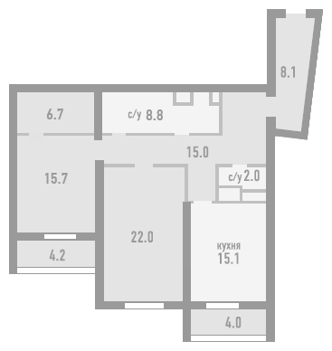 2-комнатная квартира в ЖК Розмарин на 8 этаже в 1 секции. Дом сдан.