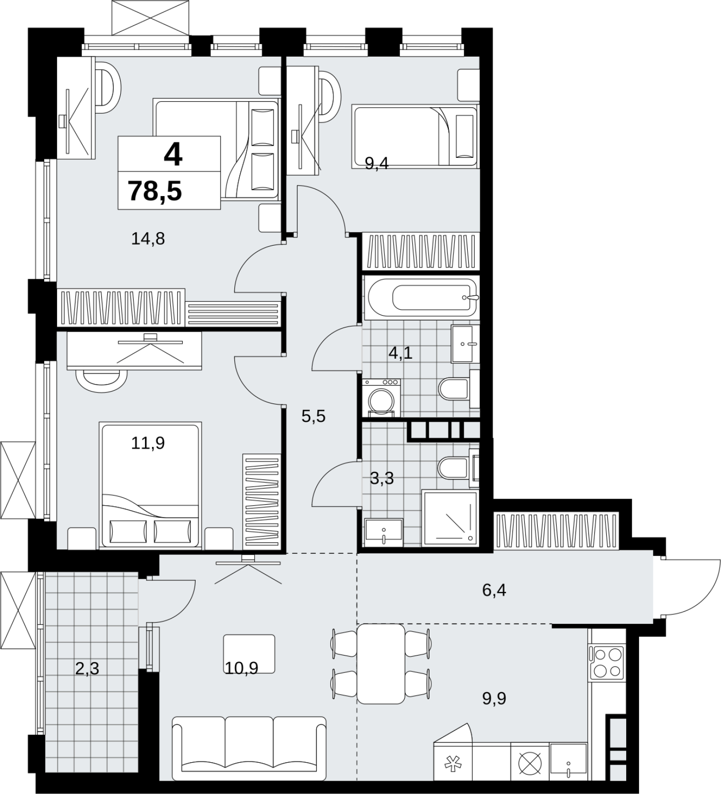 4-комнатная квартира с отделкой в ЖК Скандинавия на 13 этаже в 1 секции. Сдача в 1 кв. 2027 г.