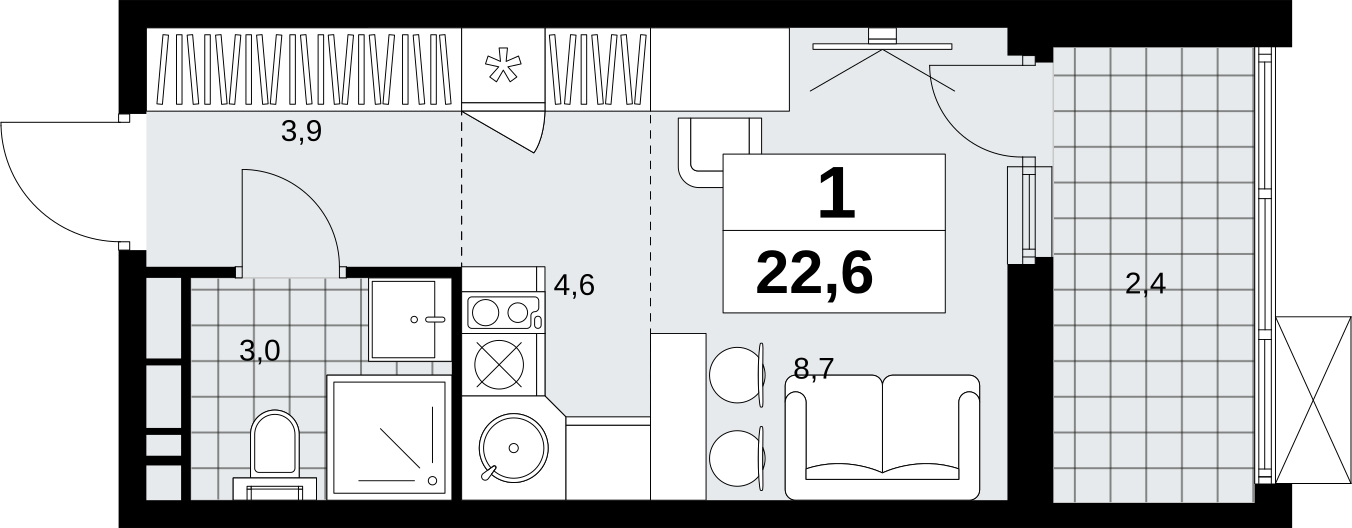 1-комнатная квартира (Студия) в ЖК Скандинавия на 13 этаже в 4 секции. Сдача в 1 кв. 2023 г.