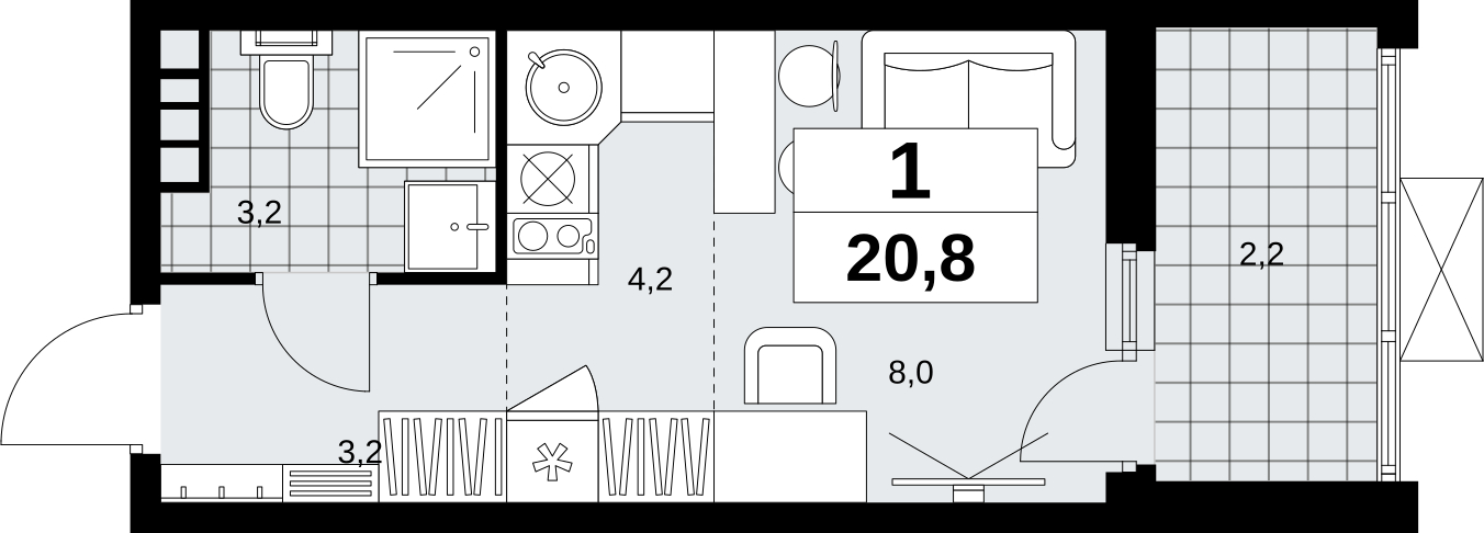 1-комнатная квартира (Студия) с отделкой в ЖК Скандинавия на 16 этаже в 1 секции. Сдача в 1 кв. 2027 г.