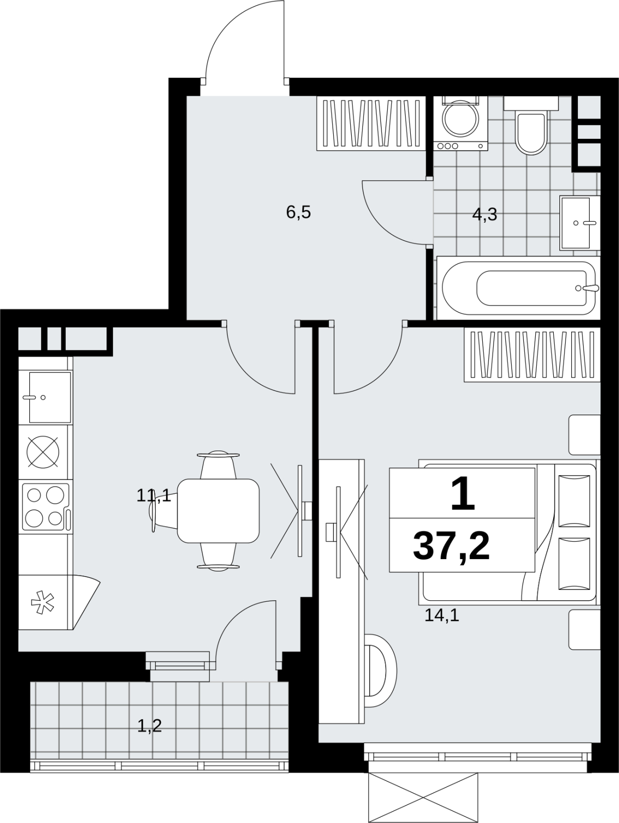 1-комнатная квартира в ЖК Скандинавия на 4 этаже в 2 секции. Сдача в 4 кв. 2026 г.