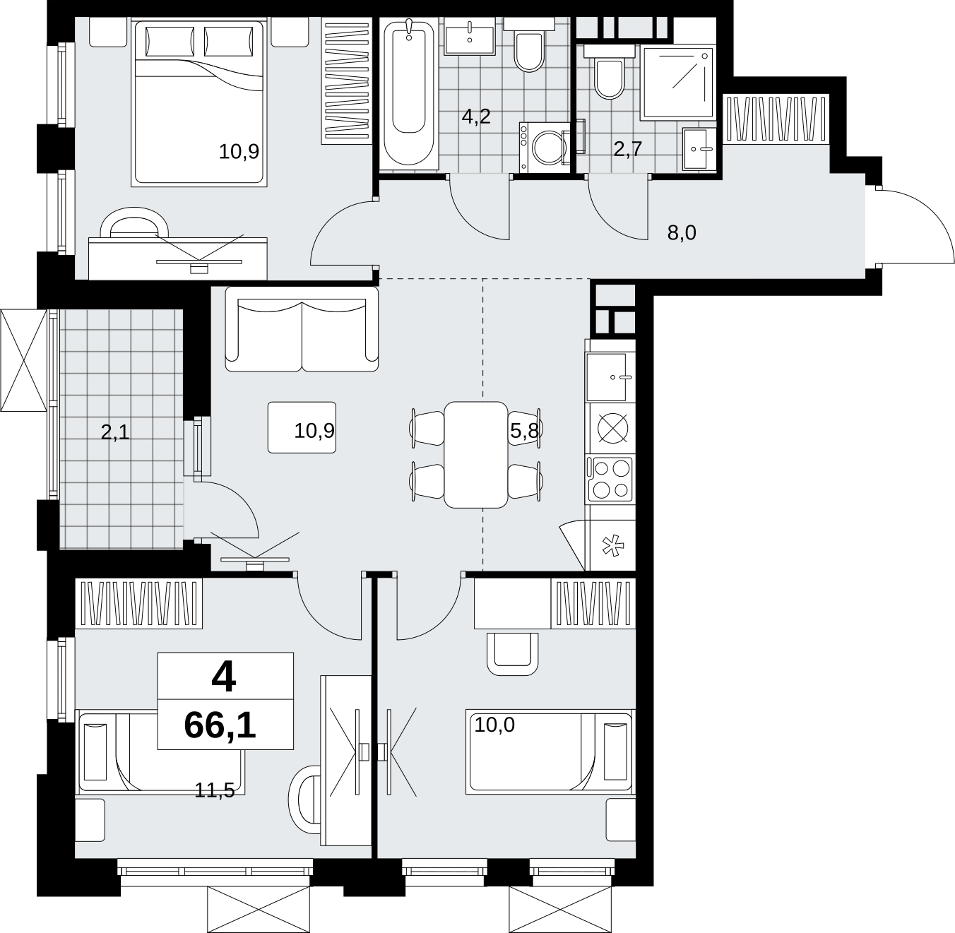 1-комнатная квартира в ЖК Скандинавия на 11 этаже в 2 секции. Сдача в 4 кв. 2026 г.
