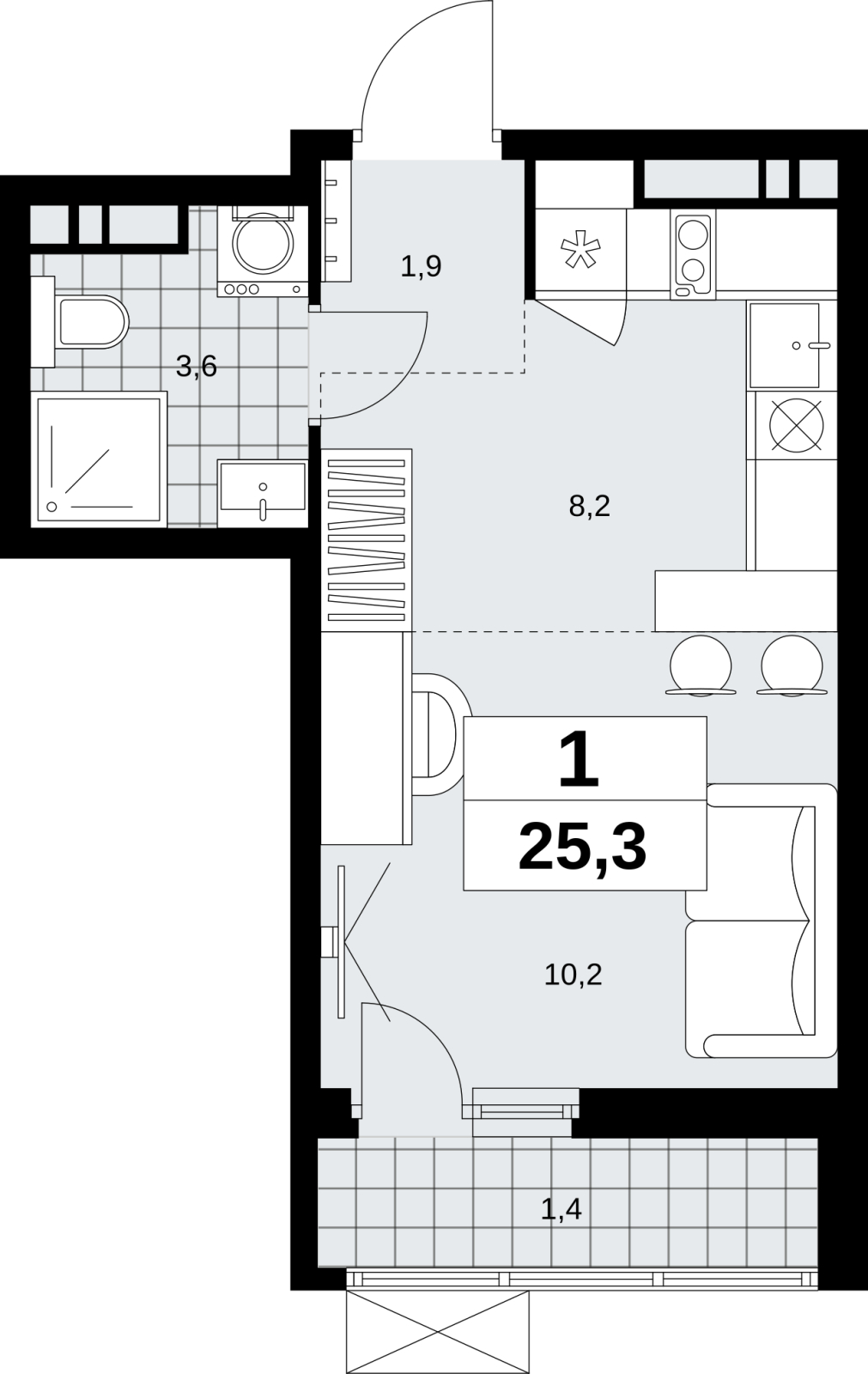 1-комнатная квартира (Студия) в ЖК Скандинавия на 12 этаже в 2 секции. Сдача в 4 кв. 2026 г.