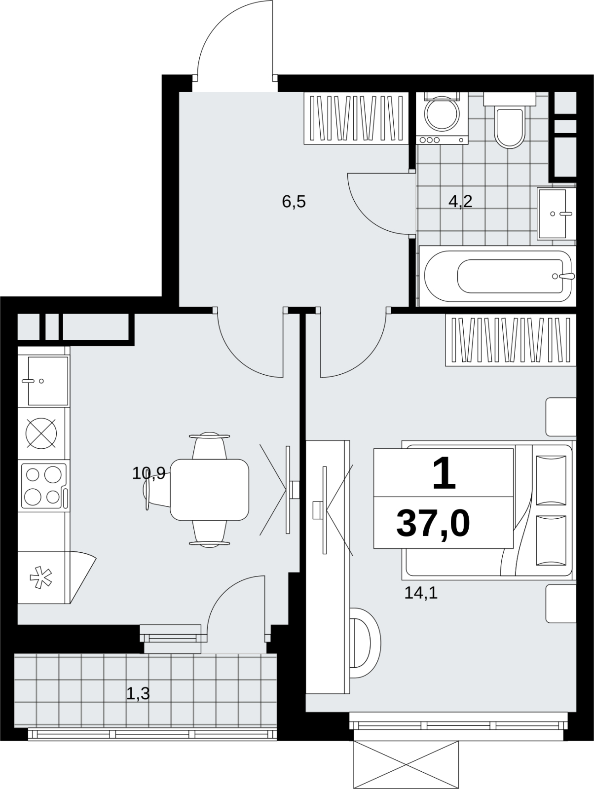 1-комнатная квартира (Студия) в ЖК Скандинавия на 2 этаже в 1 секции. Сдача в 4 кв. 2026 г.