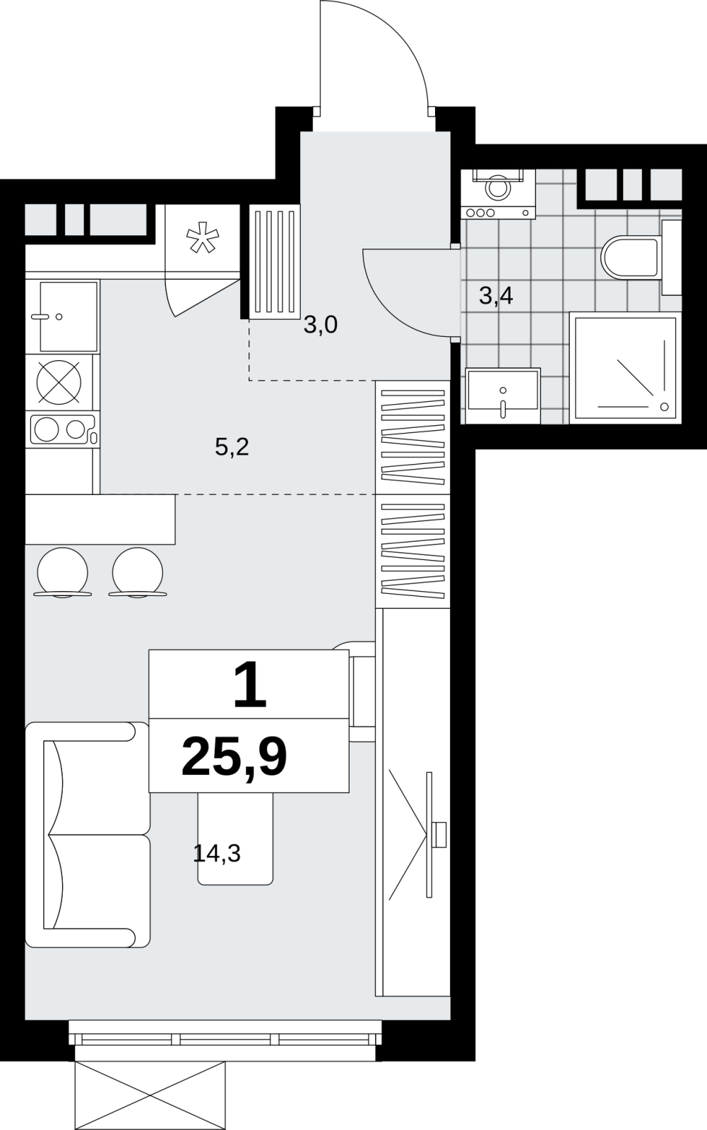 1-комнатная квартира в ЖК Отрада на 8 этаже в 3 секции. Сдача в 2 кв. 2023 г.