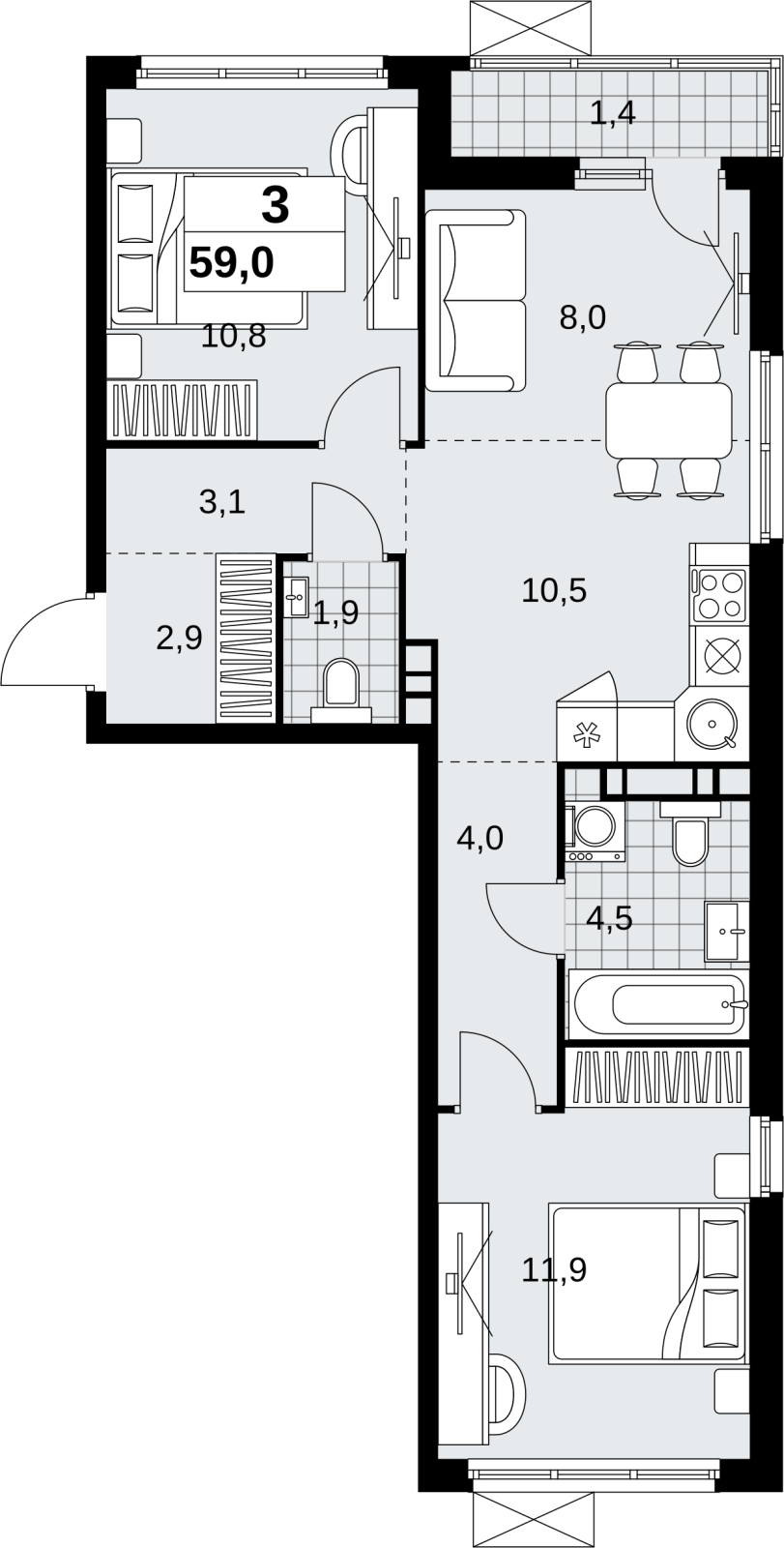 1-комнатная квартира (Студия) в ЖК Скандинавия на 13 этаже в 3 секции. Сдача в 4 кв. 2023 г.