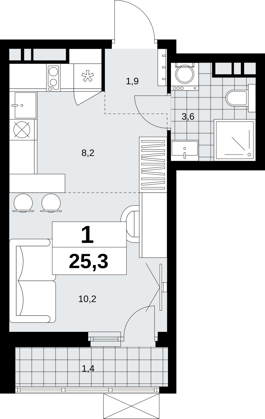 1-комнатная квартира (Студия) в ЖК Скандинавия на 13 этаже в 2 секции. Сдача в 4 кв. 2026 г.