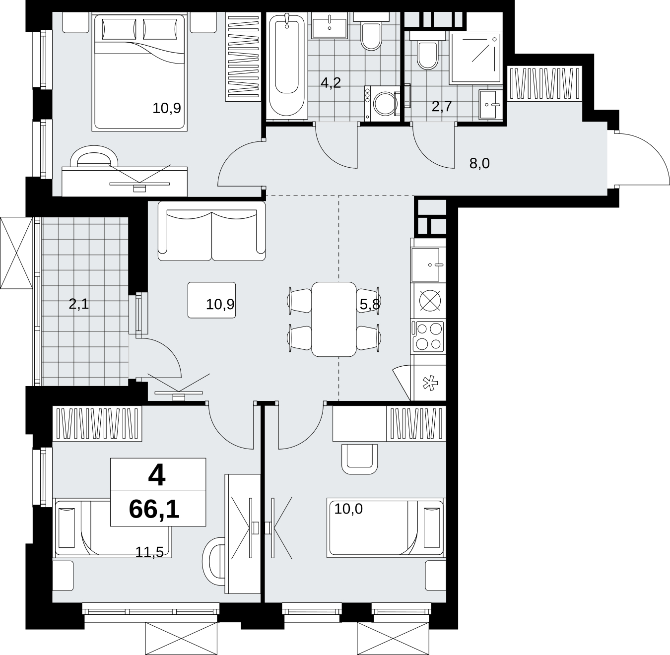 3-комнатная квартира в ЖК Скандинавия на 12 этаже в 2 секции. Сдача в 4 кв. 2026 г.