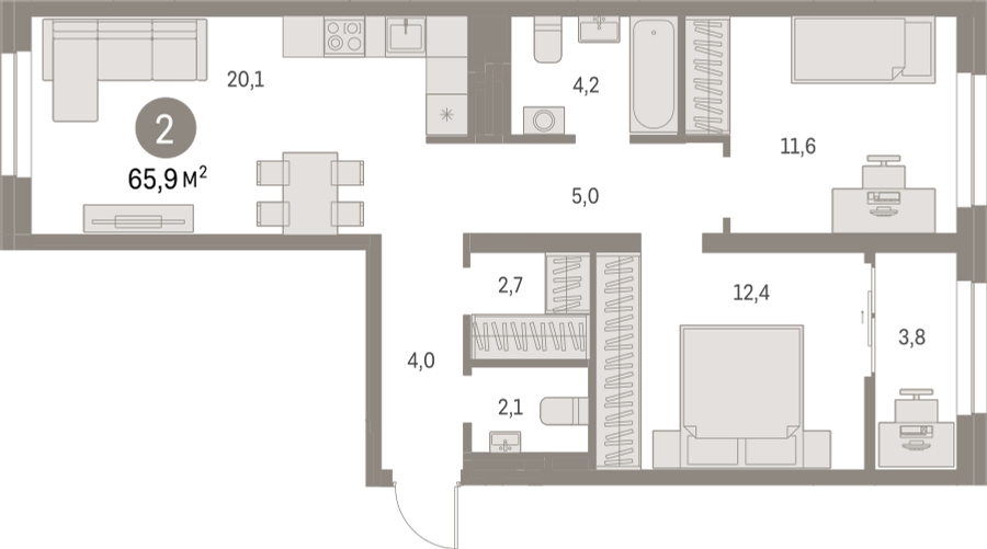 1-комнатная квартира в ЖК Скандинавия на 12 этаже в 2 секции. Сдача в 4 кв. 2026 г.
