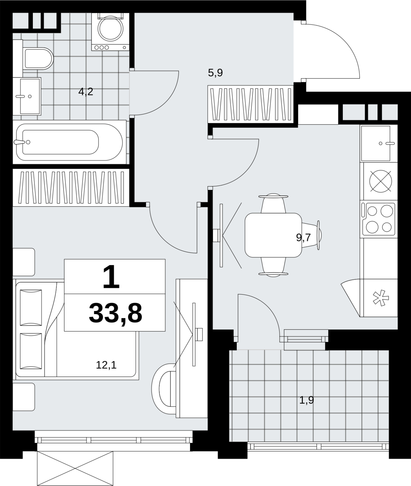 2-комнатная квартира в ЖК Скандинавия на 13 этаже в 2 секции. Сдача в 4 кв. 2026 г.