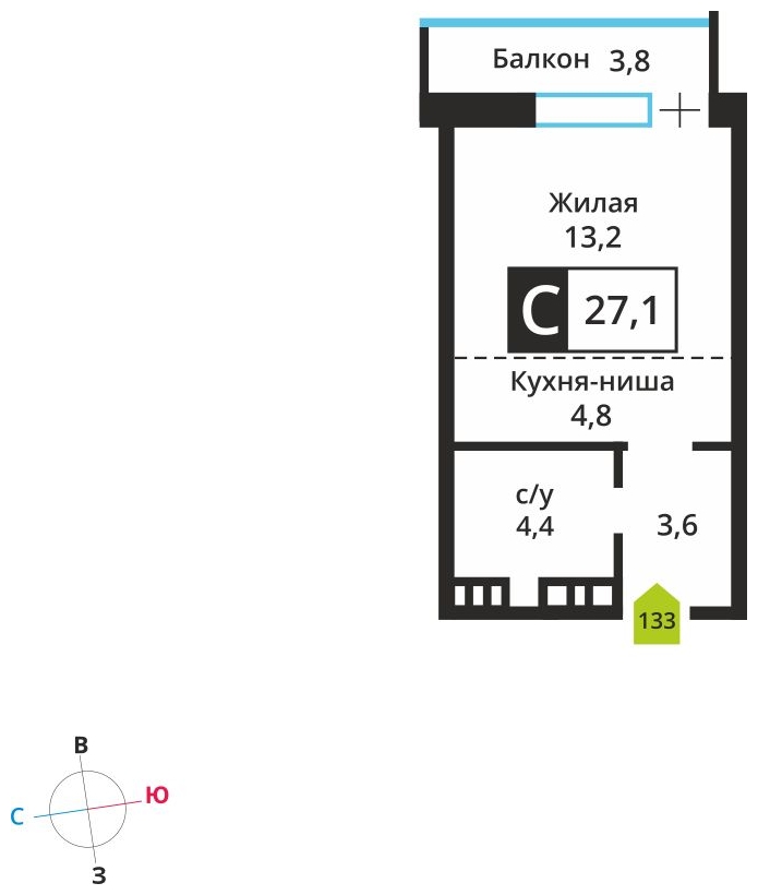 3-комнатная квартира в ЖК Скандинавия на 8 этаже в 2 секции. Сдача в 4 кв. 2026 г.
