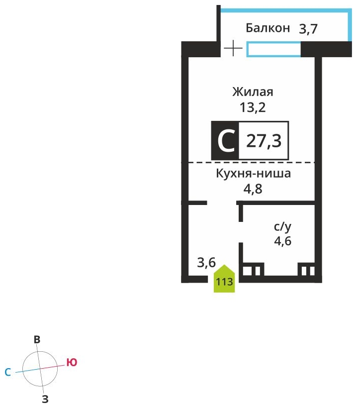 1-комнатная квартира в ЖК Скандинавия на 14 этаже в 2 секции. Сдача в 4 кв. 2026 г.