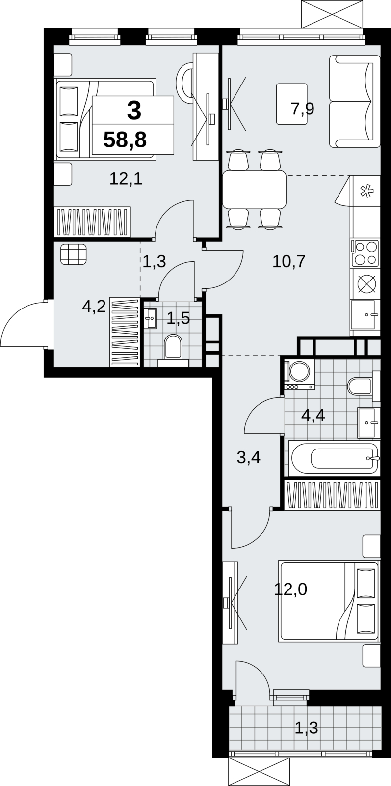 1-комнатная квартира в ЖК Скандинавия на 10 этаже в 2 секции. Сдача в 4 кв. 2026 г.